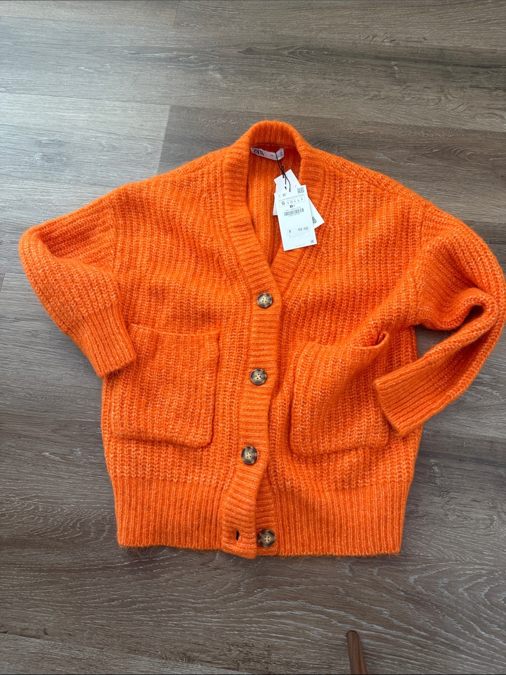 Zara Bright Orange Chunky Button-Up Cardigan